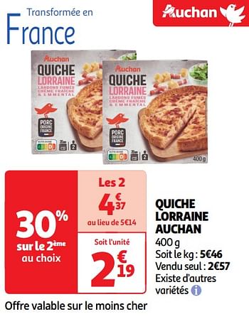 Promotions Quiche lorraine auchan - Produit Maison - Auchan Ronq - Valide de 14/05/2024 à 19/05/2024 chez Auchan Ronq