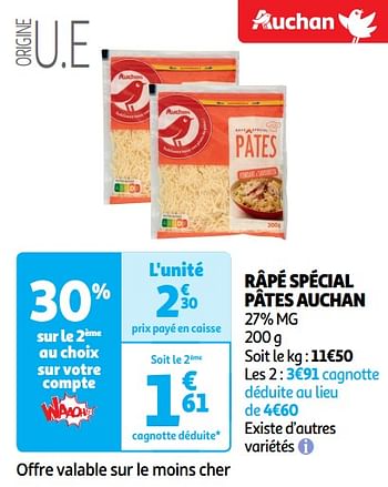 Promotions Râpé spécial pâtes auchan - Produit Maison - Auchan Ronq - Valide de 14/05/2024 à 19/05/2024 chez Auchan Ronq