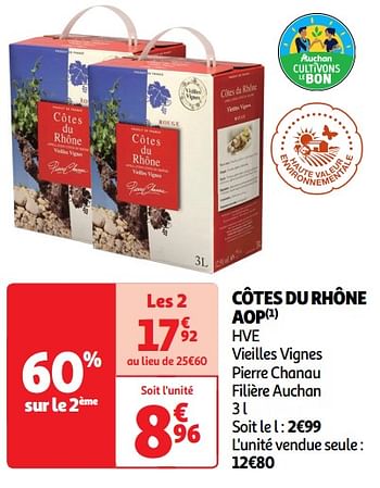 Promotions Côtes du rhône aop - Vins rouges - Valide de 14/05/2024 à 19/05/2024 chez Auchan Ronq