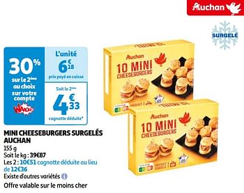 Promoties Mini cheeseburgers surgelés auchan - Huismerk - Auchan - Geldig van 14/05/2024 tot 21/05/2024 bij Auchan