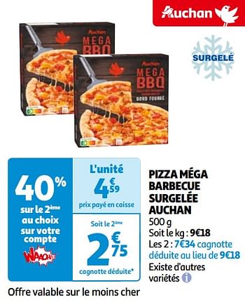 Promoties Pizza méga barbecue surgelée auchan - Huismerk - Auchan - Geldig van 14/05/2024 tot 21/05/2024 bij Auchan