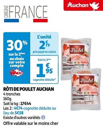 Promoties Rôti de poulet auchan - Huismerk - Auchan - Geldig van 14/05/2024 tot 21/05/2024 bij Auchan