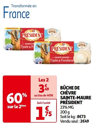 Promoties Bûche de chèvre sainte-maure président - Président - Geldig van 14/05/2024 tot 21/05/2024 bij Auchan