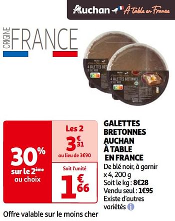 Promoties Galettes bretonnes auchan à table en france - Huismerk - Auchan - Geldig van 14/05/2024 tot 21/05/2024 bij Auchan