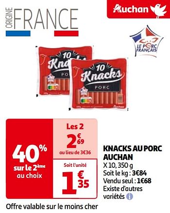 Promoties Knacks au porc auchan - Huismerk - Auchan - Geldig van 14/05/2024 tot 21/05/2024 bij Auchan