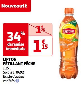 Promoties Lipton pétillant pêche - Lipton - Geldig van 14/05/2024 tot 21/05/2024 bij Auchan
