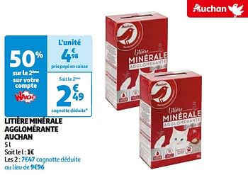 Promoties Litière minérale agglomérante auchan - Huismerk - Auchan - Geldig van 14/05/2024 tot 21/05/2024 bij Auchan