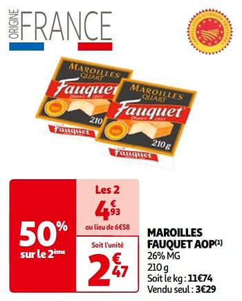 Promoties Maroilles fauquet aop - Maroilles - Geldig van 14/05/2024 tot 21/05/2024 bij Auchan