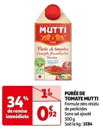 Promoties Purée de tomate mutti - Mutti - Geldig van 14/05/2024 tot 21/05/2024 bij Auchan