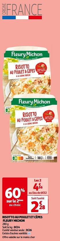 Promoties Risotto au poulet et cèpes fleury michon - Fleury Michon - Geldig van 14/05/2024 tot 21/05/2024 bij Auchan
