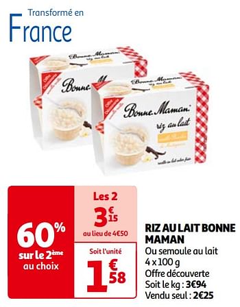 Promoties Riz au lait bonne maman - Bonne Maman - Geldig van 14/05/2024 tot 21/05/2024 bij Auchan