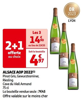 Promoties Alsace aop 2022 pinot gris, gewurztraminer, riesling cave du vieil armand - Witte wijnen - Geldig van 14/05/2024 tot 21/05/2024 bij Auchan