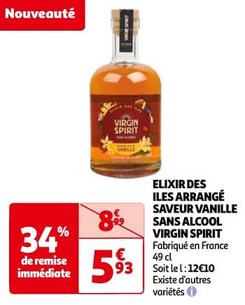 Promoties Elixir des iles arrangé saveur vanille sans alcool virgin spirit - Virgin Spirit - Geldig van 14/05/2024 tot 21/05/2024 bij Auchan