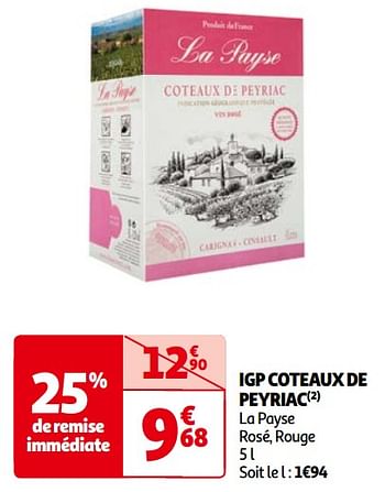 Promoties Igp coteaux de peyriac la payse rosé, rouge - Rosé wijnen - Geldig van 14/05/2024 tot 21/05/2024 bij Auchan