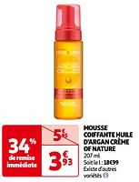 Promoties Mousse coiffante huile d’argan crème of nature - Revlon - Geldig van 14/05/2024 tot 21/05/2024 bij Auchan