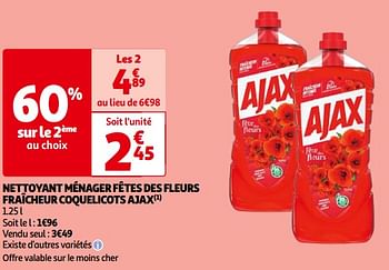 Promoties Nettoyant ménager fêtes des fleurs fraîcheur coquelicots ajax - Ajax - Geldig van 14/05/2024 tot 21/05/2024 bij Auchan