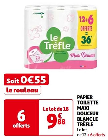 Promoties Papier toilette maxi douceur blanc le trèfle - Le Trèfle - Geldig van 14/05/2024 tot 21/05/2024 bij Auchan