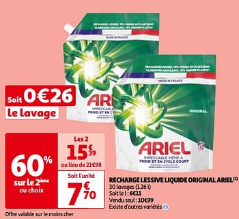 Promoties Recharge lessive liquide original ariel - Ariel - Geldig van 14/05/2024 tot 21/05/2024 bij Auchan