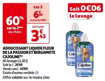 Promoties Adoucissant liquide fleur de la passion et bergamote cajoline - Cajoline - Geldig van 14/05/2024 tot 21/05/2024 bij Auchan