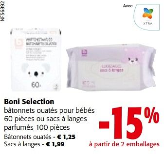 Promotions Boni selection bâtonnets ouatés pour bébés ou sacs à langes parfumés - Boni - Valide de 08/05/2024 à 21/05/2024 chez Colruyt
