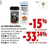 Promotions Le petit marseillais tous les produits de douche - Le Petit Marseillais - Valide de 08/05/2024 à 21/05/2024 chez Colruyt