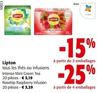 Promotions Lipton tous les thés ou infusions - Lipton - Valide de 08/05/2024 à 21/05/2024 chez Colruyt