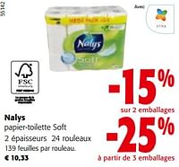 Promotions Nalys papier-toilette soft 2 épaisseurs 24 rouleaux - Nalys - Valide de 08/05/2024 à 21/05/2024 chez Colruyt