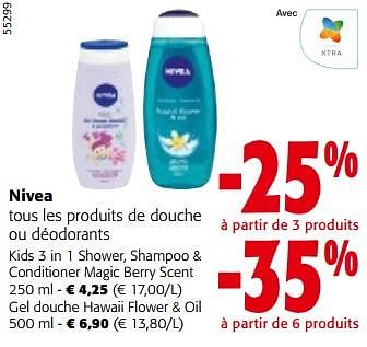 Promotions Nivea tous les produits de douche ou déodorants - Nivea - Valide de 08/05/2024 à 21/05/2024 chez Colruyt