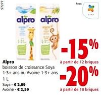 Promotions Alpro boisson de croissance soya 1-3+ ans ou avoine 1-3+ ans - Alpro - Valide de 08/05/2024 à 21/05/2024 chez Colruyt