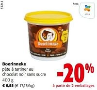 Promotions Boerinneke pâte à tartiner au chocolat noir sans sucre - 't Boerinneke - Valide de 08/05/2024 à 21/05/2024 chez Colruyt