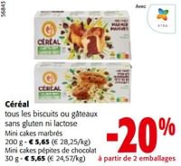 Promotions Céréal tous les biscuits ou gâteaux sans gluten ni lactose - Céréal - Valide de 08/05/2024 à 21/05/2024 chez Colruyt