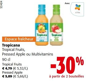 Promotions Tropicana tropical fruits, pressed apple ou multivitamins - Tropicana - Valide de 08/05/2024 à 21/05/2024 chez Colruyt