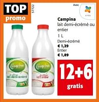 Promotions Campina lait demi-écrémé ou entier - Campina - Valide de 08/05/2024 à 21/05/2024 chez Colruyt