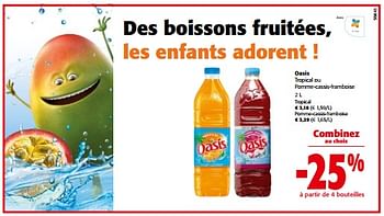 Promotions Oasis tropical ou pomme-cassis-framboise - Oasis - Valide de 08/05/2024 à 21/05/2024 chez Colruyt
