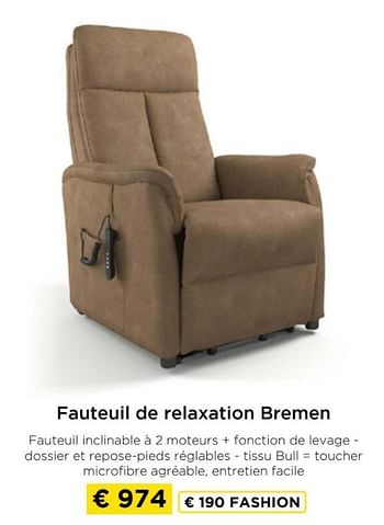 Promotions Fauteuil de relaxation bremen - Produit maison - Molecule - Valide de 09/05/2024 à 20/05/2024 chez Molecule