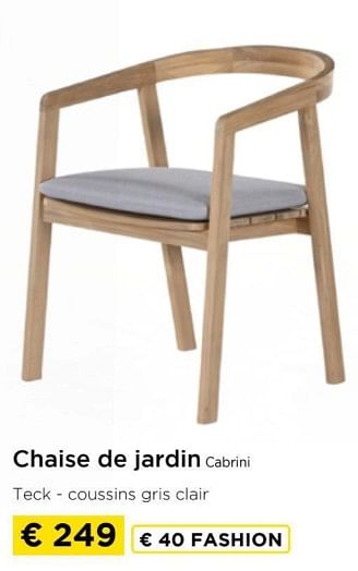 Promotions Chaise de jardin cabrini - Produit maison - Molecule - Valide de 09/05/2024 à 20/05/2024 chez Molecule