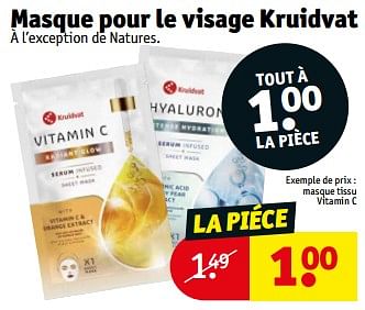 Promotions Masque tissu vitamin c - Produit maison - Kruidvat - Valide de 14/05/2024 à 26/05/2024 chez Kruidvat