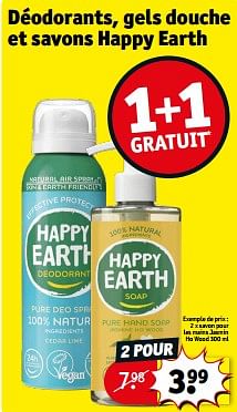 Promotions Savon pour les mains jasmin ho wood - Happy Earth - Valide de 14/05/2024 à 26/05/2024 chez Kruidvat