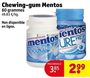 Promotions Chewing gum mentos - Mentos - Valide de 14/05/2024 à 26/05/2024 chez Kruidvat
