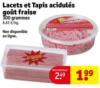 Promotions Lacets et tapis acidulés goût fraise - Produit maison - Kruidvat - Valide de 14/05/2024 à 26/05/2024 chez Kruidvat