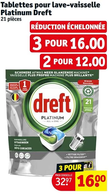 Promotions Tablettes pour lave-vaisselle platinum dreft - Dreft - Valide de 14/05/2024 à 26/05/2024 chez Kruidvat