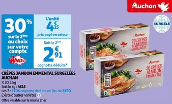 Promotions Crêpes jambon emmental surgelées auchan - Produit Maison - Auchan Ronq - Valide de 14/05/2024 à 21/05/2024 chez Auchan Ronq
