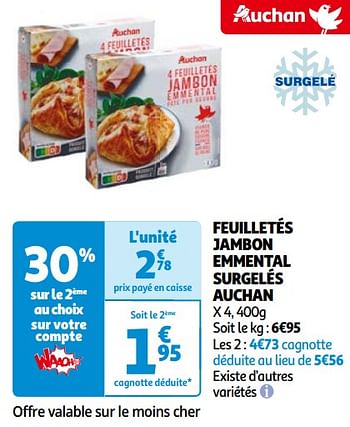 Promotions Feuilletés jambon emmental surgelés auchan - Produit Maison - Auchan Ronq - Valide de 14/05/2024 à 21/05/2024 chez Auchan Ronq