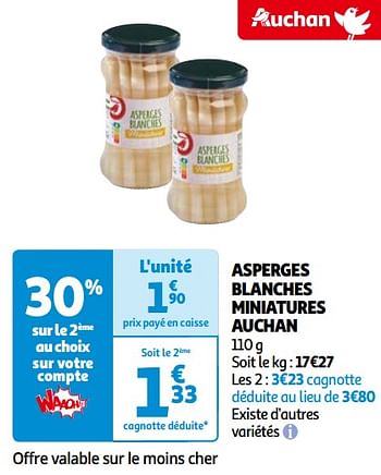 Promotions Asperges blanches miniatures auchan - Produit Maison - Auchan Ronq - Valide de 14/05/2024 à 21/05/2024 chez Auchan Ronq