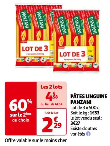 Promotions Pâtes linguine panzani - Panzani - Valide de 14/05/2024 à 21/05/2024 chez Auchan Ronq