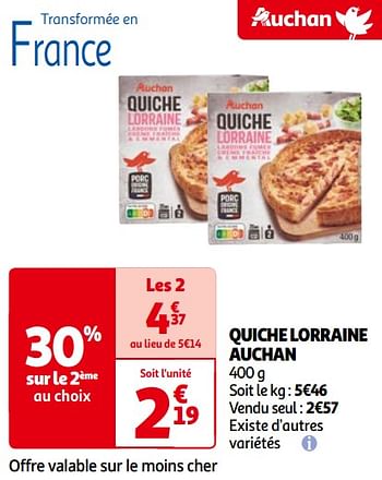 Promotions Quiche lorraine auchan - Produit Maison - Auchan Ronq - Valide de 14/05/2024 à 21/05/2024 chez Auchan Ronq