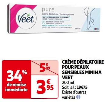 Promotions Crème dépilatoire pour peaux sensibles minima veet - Veet - Valide de 14/05/2024 à 21/05/2024 chez Auchan Ronq