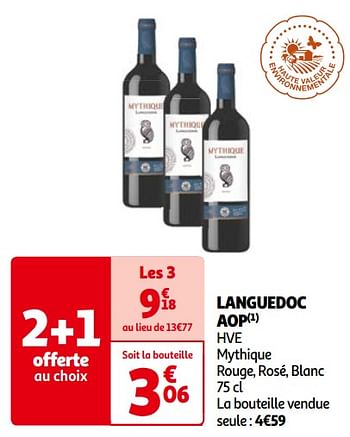Promotions Languedoc aop hve mythique rouge, rosé, blanc - Vins rouges - Valide de 14/05/2024 à 21/05/2024 chez Auchan Ronq