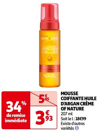 Promotions Mousse coiffante huile d’argan crème of nature - Revlon - Valide de 14/05/2024 à 21/05/2024 chez Auchan Ronq