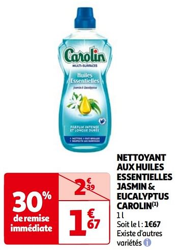 Promotions Nettoyant aux huiles essentielles jasmin + eucalyptus carolin - Carolin - Valide de 14/05/2024 à 21/05/2024 chez Auchan Ronq